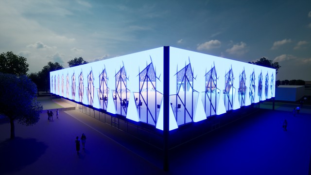 The Dynamic Façade of The Bluebox: A Responsive and Interactive Building Design | perspective